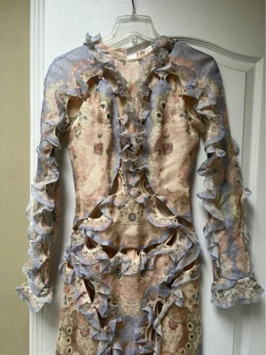 Pastel Floral Ruffled Cutout Dress - Picture 7 of 14